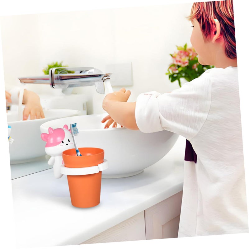 Amosfun Cat Design Toothbrush Holder And Rinse Cup Wall Mounted Leakproof Organizer For Boys Girls Bathroom Accessory Animal Style - Image 5