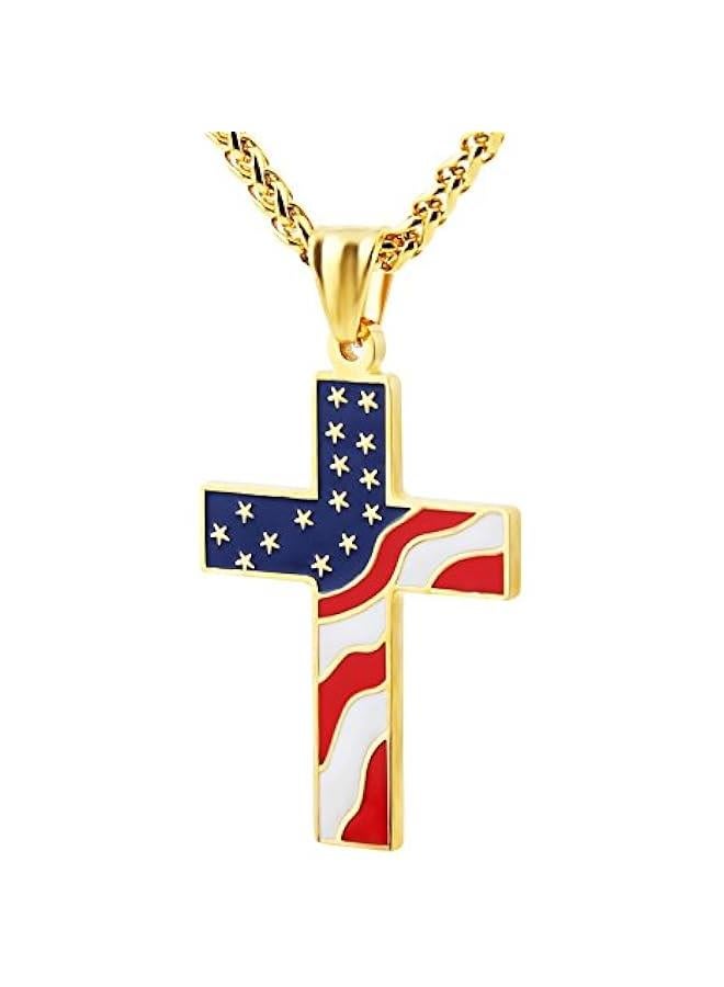 Arabest American Flag Patriotic Cross Religious Jewelry Pendant Necklace - Image 1