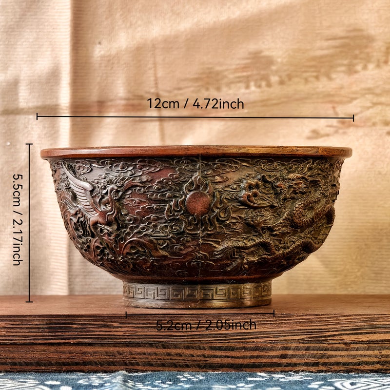 Vintage Dragon And Phoenix Craft Bronze Relief Sculpture Chinese Traditional Auspicious Home Decor Feng Shui Office Ornament Lucky Fortune Collectible Art Piece Housewarming Grand Opening Gift - Image 3