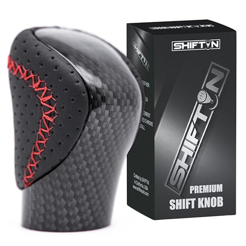 SHIFTIN مقبض نقل الحركة SHIFTIN لسيارات لكزس ES GS GX NX RC RX 200t 300 350 3450h 450hL (جلد أسود بخياطة حمراء/مظهر كربوني) - Image 1