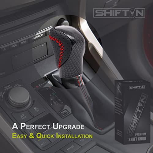 SHIFTIN مقبض نقل الحركة SHIFTIN لسيارات لكزس ES GS GX NX RC RX 200t 300 350 3450h 450hL (جلد أسود بخياطة حمراء/مظهر كربوني) - Image 4