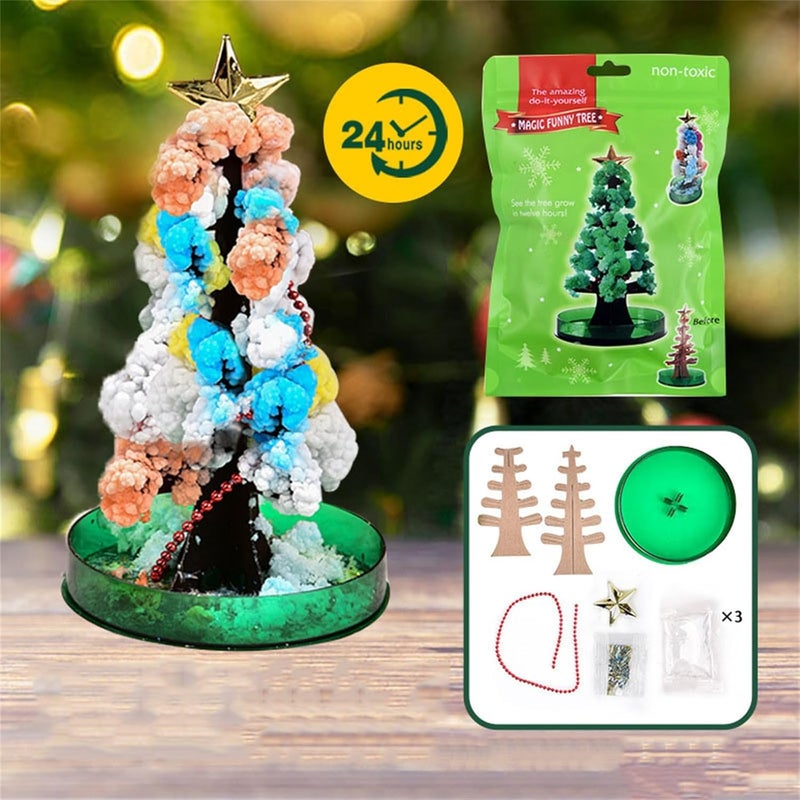 klarako 3PC Magic Growing Crystal Christmas Tree, Presents Novelty Kit for Kids Funny Educational and Party Toys,Kids DIY Arts and Crafts, Science Kits Feel The Magical Growth of Xmas Ornaments - Image 5