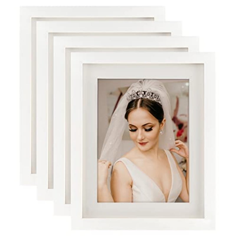 إطارات صور بيضاء مقاس 8 × 10 من الخشب الصلب مقاس 6 × 8 مع حصيرة أو 8 × 10 بدون حصيرة للحائط وإطار صور الطاولة مجموعة من 4 قطع - Image 1