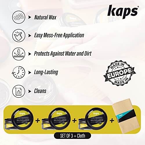 Kaps Professional Boot and Shoe Polish Cream with Cotton Cloth – Set of 3 - White/Transparent/Black – 50 ml./1.69 Oz. Each – Made with Natural Wax - For Natural and Synthetic Leather Footwear Care - Image 3
