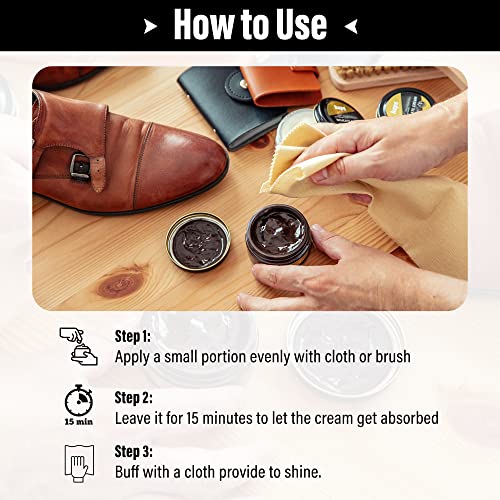 Kaps Professional Boot and Shoe Polish Cream with Cotton Cloth – Set of 3 - White/Transparent/Black – 50 ml./1.69 Oz. Each – Made with Natural Wax - For Natural and Synthetic Leather Footwear Care - Image 2