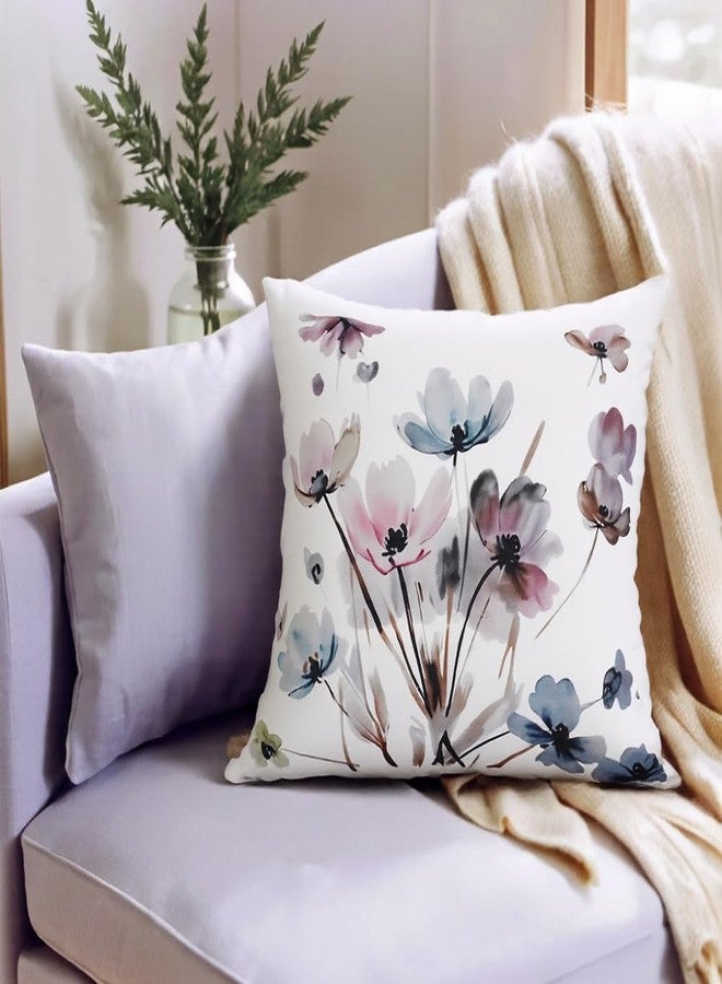 KITTMIN Set of 2 Watercolor Floral Pattern Throw Pillow Covers Decorative Pillowcase for Sofa Couch Living Room Bedroom，18X18 Inches,Pink and Blue - Image 3