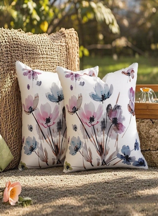 KITTMIN Set of 2 Watercolor Floral Pattern Throw Pillow Covers Decorative Pillowcase for Sofa Couch Living Room Bedroom，18X18 Inches,Pink and Blue - Image 1