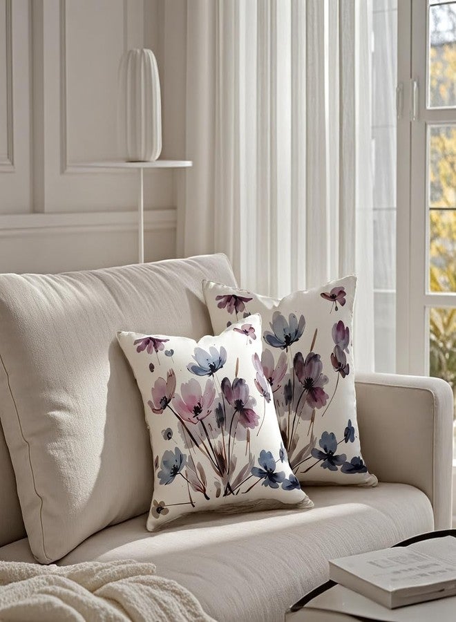 KITTMIN Set of 2 Watercolor Floral Pattern Throw Pillow Covers Decorative Pillowcase for Sofa Couch Living Room Bedroom，18X18 Inches,Pink and Blue - Image 5