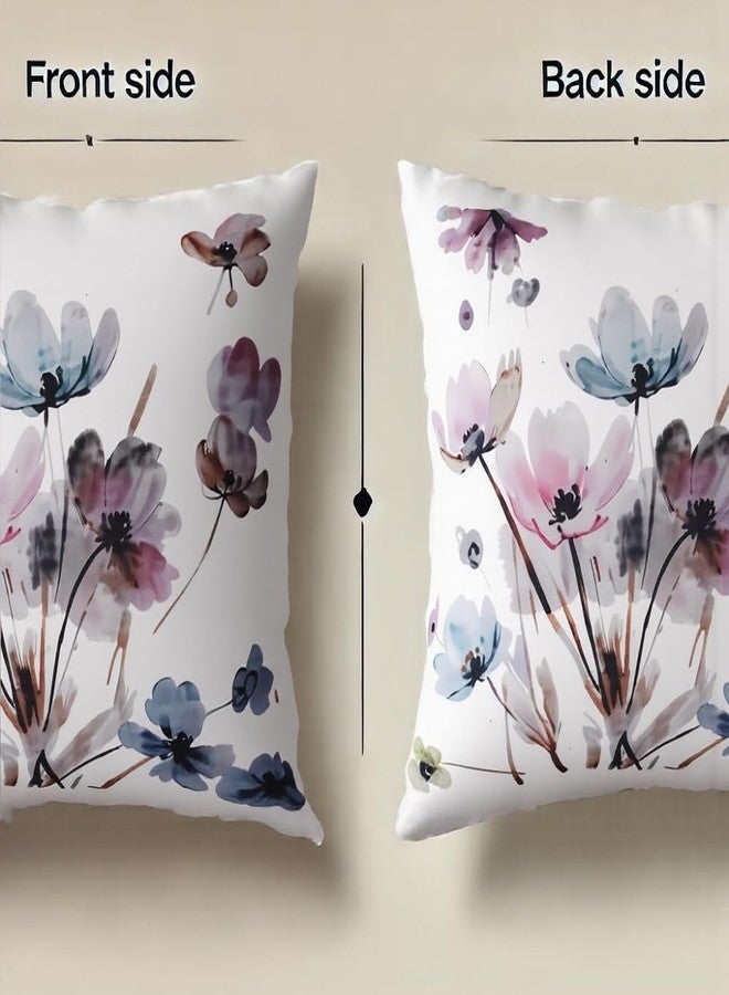 KITTMIN Set of 2 Watercolor Floral Pattern Throw Pillow Covers Decorative Pillowcase for Sofa Couch Living Room Bedroom，18X18 Inches,Pink and Blue - Image 2