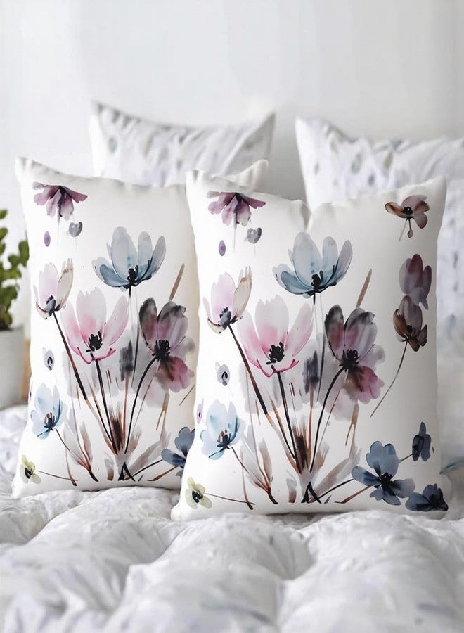 KITTMIN Set of 2 Watercolor Floral Pattern Throw Pillow Covers Decorative Pillowcase for Sofa Couch Living Room Bedroom，18X18 Inches,Pink and Blue - Image 4