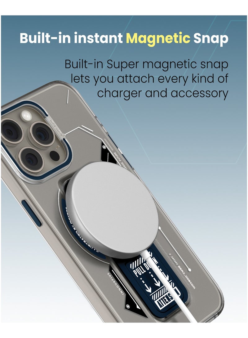 Moxedo Magnetic Protective Case Scratch Resistant Drop Protection with Built-in Extendable Grip Stand Compatible for iPhone 15 Pro Max 6.7 inch - Blue - Image 2