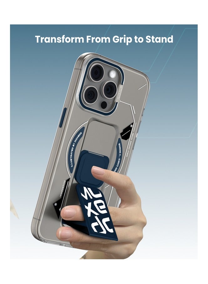 Moxedo Magnetic Protective Case Scratch Resistant Drop Protection with Built-in Extendable Grip Stand Compatible for iPhone 15 Pro Max 6.7 inch - Blue - Image 4