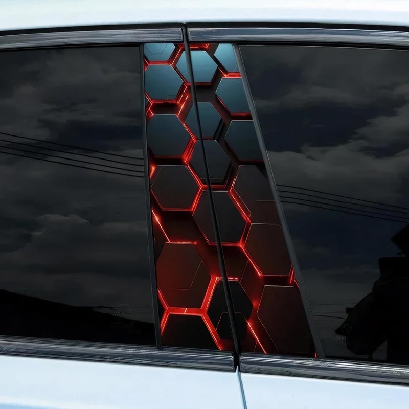 AuMoHall 2 PCS Honeycomb Car Center Pillar Stickers Personalized Hexagon Pattern B Pillar Sticker Car Vinyl Decals for Vehicle Exterior Decoration Red - Image 3