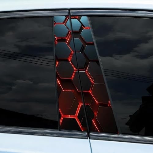 AuMoHall 2 PCS Honeycomb Car Center Pillar Stickers Personalized Hexagon Pattern B Pillar Sticker Car Vinyl Decals for Vehicle Exterior Decoration Red - Image 1