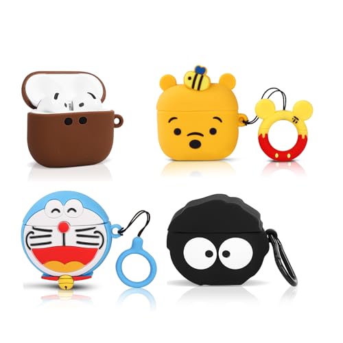 XMBYGY (4 Pack) Cute Case for AirPods 4 Earbuds (2024), XMBYGY Silicone Cartoon Charging Case Shockproof Protective Headphones Cover with Carabiner for Man Woman Teen (W+B+E+A) - Image 1