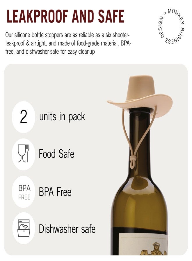 Monkey Business Howdy - 2-Pack Cowboy Hat Wine Stoppers - Fun Silicone Bottle Stoppers Keep Wine Fresh - Novelty Kitchen Gadgets & Cute Wine Accessories - Image 4