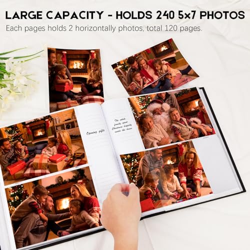 Aevdor 240 Pockets 5x7 Photo Album with Writing Space Large Capacity Photo Album 5x7 Holds 240 Photos Linen Cover Acid Free Photo Book with Memo for Baby Family Anniversary Wedding Pictures Black - Image 3
