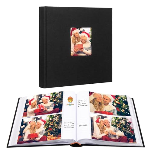 Aevdor 240 Pockets 5x7 Photo Album with Writing Space Large Capacity Photo Album 5x7 Holds 240 Photos Linen Cover Acid Free Photo Book with Memo for Baby Family Anniversary Wedding Pictures Black - Image 1