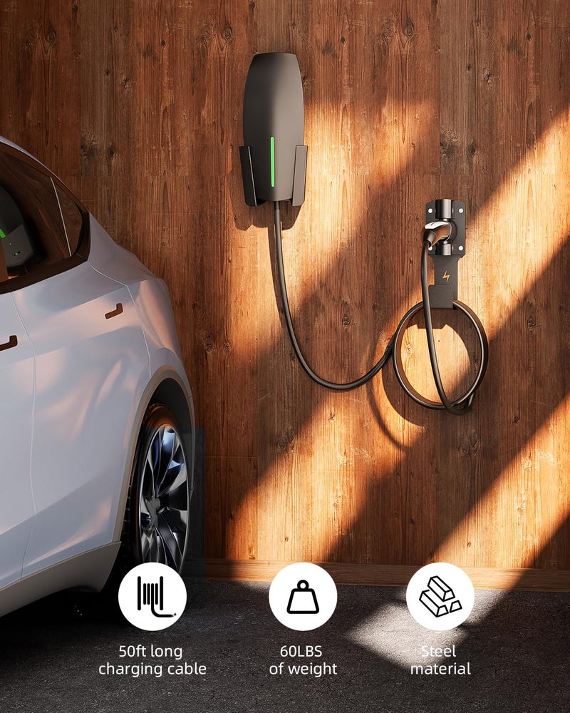 FOCSPROD for Tesla Charger Holder, with 180Â° Rotation Nozzle Dock, Metal J-Hook for Tesla Model 3/Y/X/S Charger Cable Car Accessories Wall Connector Organizer Extra with Mobile Connector Holder - Image 5