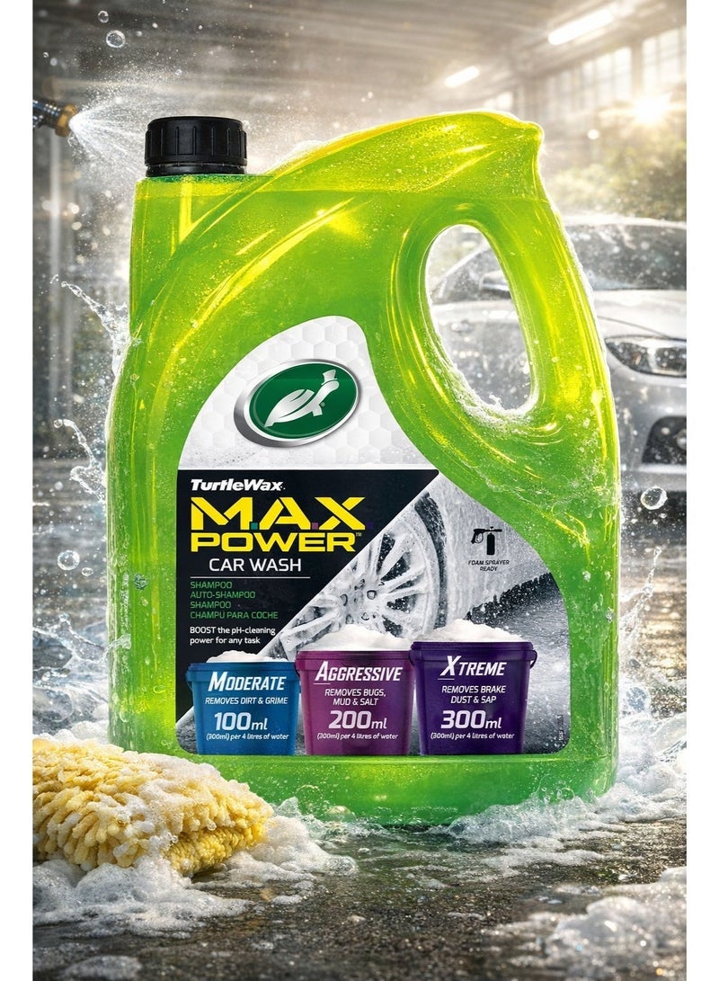 TurtleWax M.A.X. Power Car Wash 4L High-Performance Adjustable pH Cleaning Shampoo Designed to Boost Cleaning Power for Moderate Aggressive and Xtreme Tasks. - Image 1