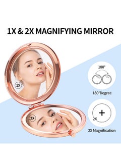 Dynippy Compact Mirror Rose Gold Makeup Mirror Folding Mini Pocket Mirror Portable Hand Mirror Doublesided 2 X 1X Magnification For Woman Girls Great Gift (Almond Blossom)  - Image 2
