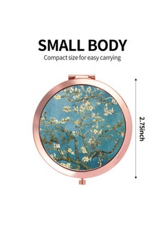 Dynippy Compact Mirror Rose Gold Makeup Mirror Folding Mini Pocket Mirror Portable Hand Mirror Doublesided 2 X 1X Magnification For Woman Girls Great Gift (Almond Blossom)  - Image 3