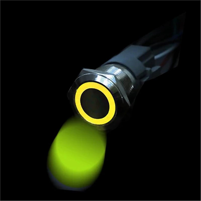 أصفر 12 مم مفتاح ضغط ذاتي القفل مقاوم للماء ضوء LED دائري مسطح للطاقة 3.6 فولت - Image 2