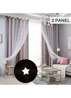 Star Curtains Stars Blackout Curtains for Kids Girls Bedroom Living Room Colorful Double Layer Star Window Curtains,2 Panels (40''W x 52''L，Grey)