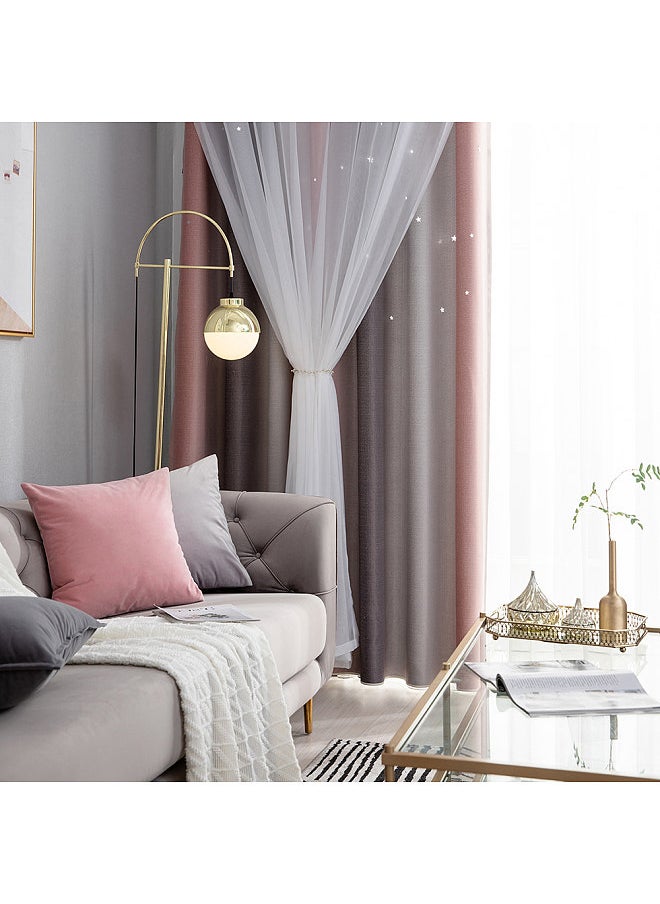 Aoresac - Star Curtains Stars Blackout Curtains for Kids Girls Bedroom Living Room Colorful Double Layer Star Window Curtains,2 Panels (40''W x 52''L，Grey) - Image 1