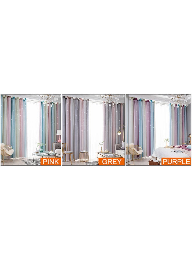 Aoresac - Star Curtains Stars Blackout Curtains for Kids Girls Bedroom Living Room Colorful Double Layer Star Window Curtains,2 Panels (40''W x 52''L，Grey) - Image 1