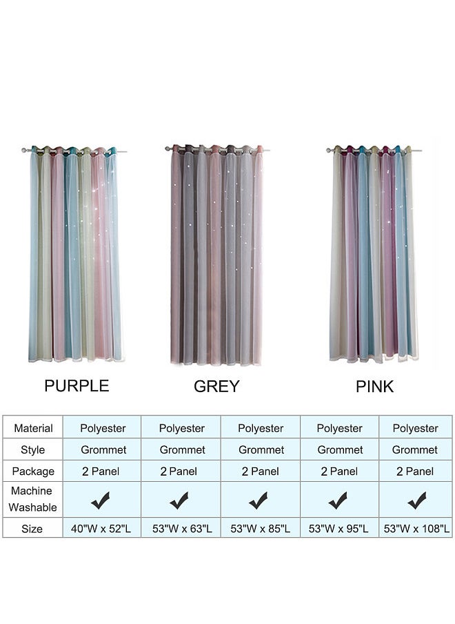 Aoresac - Star Curtains Stars Blackout Curtains for Kids Girls Bedroom Living Room Colorful Double Layer Star Window Curtains,2 Panels (40''W x 52''L，Grey) - Image 1