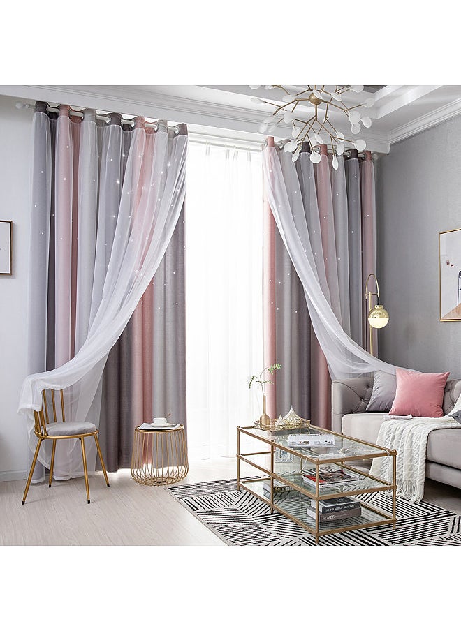 Aoresac - Star Curtains Stars Blackout Curtains for Kids Girls Bedroom Living Room Colorful Double Layer Star Window Curtains,2 Panels (40''W x 52''L，Grey) - Image 1