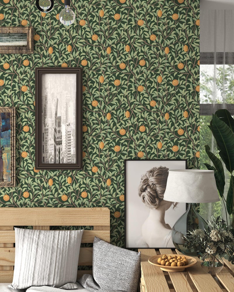 OSECAGE Lemon Wallpaper Leaf Peel and Stick Wallpaper Green and Dark 17.3"X78.8" Self Adhesive Wall Paper Removable Decorative Wallpapers Boho Contact Paper for Bedroom Bathroom Cabinets Decor Vinyl Roll - Image 2