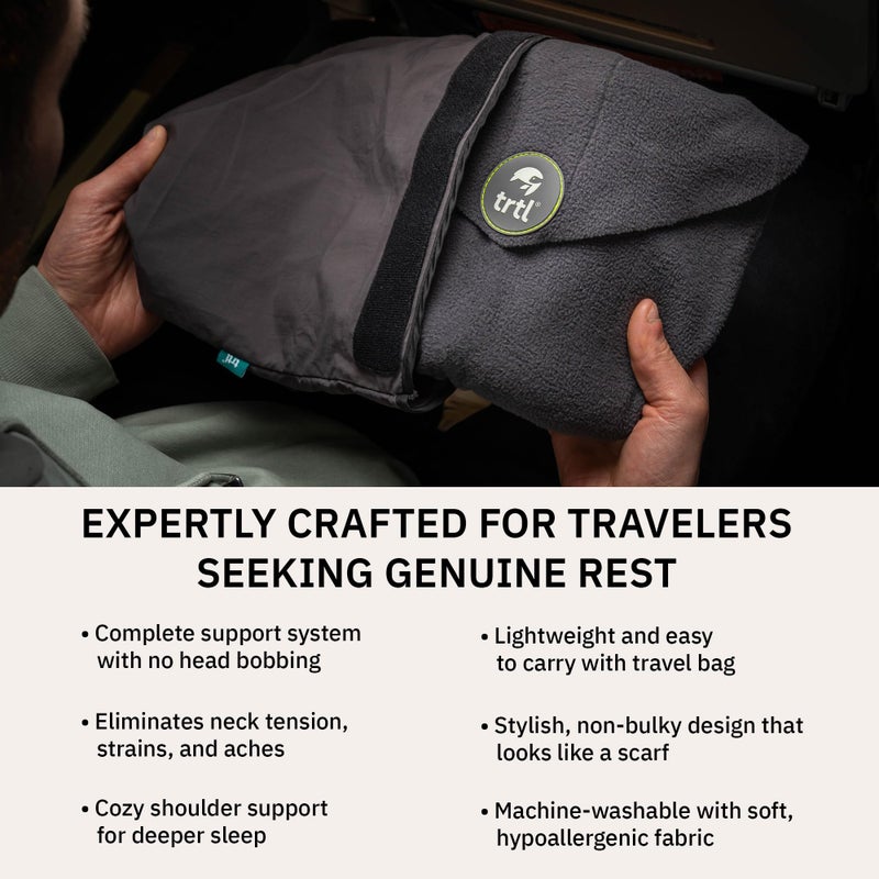 trtl Pillow - Scientifically Proven, Super Soft Neck Support Travel Pillow for Sleeping - Lightweight and Machine Washable - Ergonomic Design for Traveling on Airplanes, Cars, and Trains - Black - Image 4