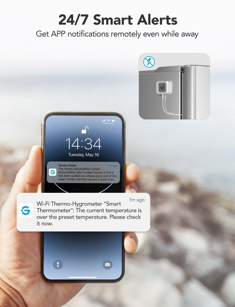 GoveeLife WiFi Refrigerator Thermometer with Alarm, Wireless Digital Freezer Temperature Gauge with App Control, LCD Display, 2 Years Free Data Export, for Home Kitchen Fridge Hot Tub 2 Pack - Image 2