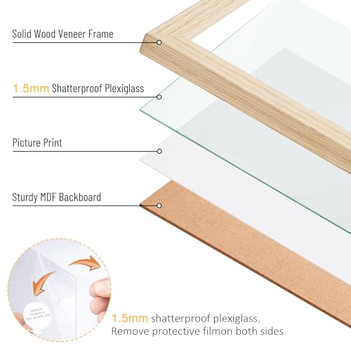TONES FRAME DESIGN 18x24 Frame Natural Solid Wood Veneer 18 x 24 Poster Frame with Shatterproof Plexiglass, Wall Hanging Modern Wooden Picture Frames 24x18 for Home Office Decor - Image 4