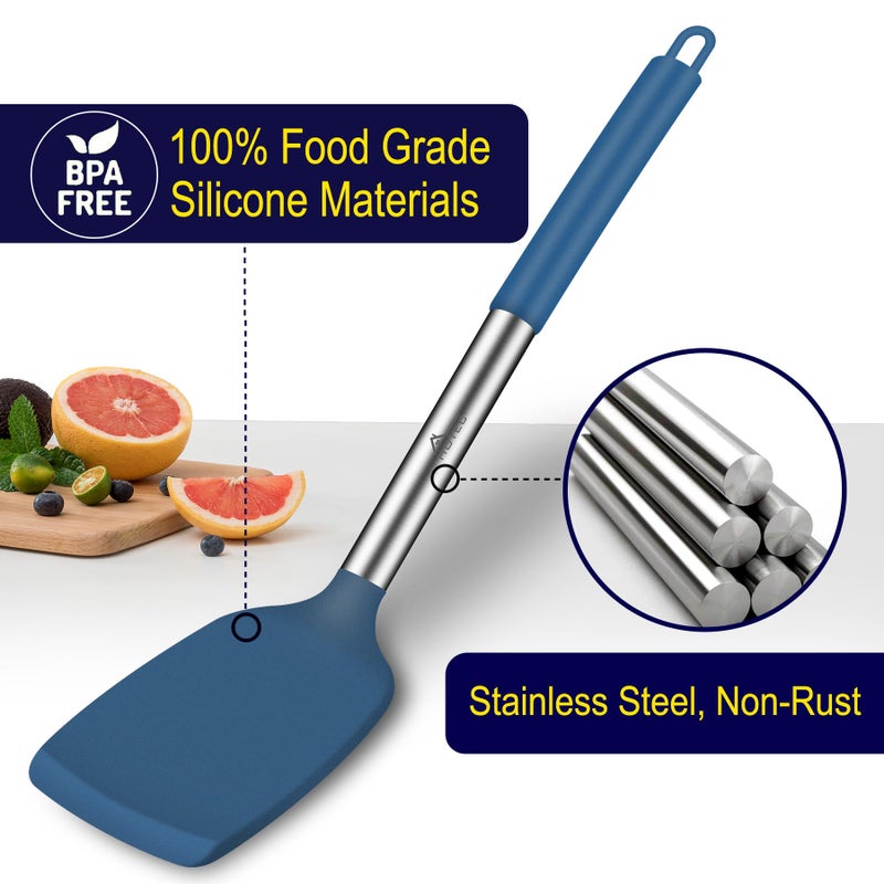 HOTEC Silicone Spatula Set of 2 Heat-Resistant 600Â°F & BPA-Free Kitchen SaptulaTurner with Stainless Steel Handles, Slotted & Solid Spatulas for Nonstick Cookware, 13.7 Inch, Classic Blue - Image 3