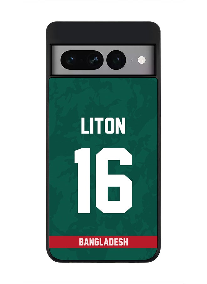Stylizedd - Rugged Black Edge Case for Google Pixel 7 Pro, Slim fit Soft Case Flexible Rubber Edges Thin Cover - Player Name - Liton Das, Jersey Number- 16 - Image 1