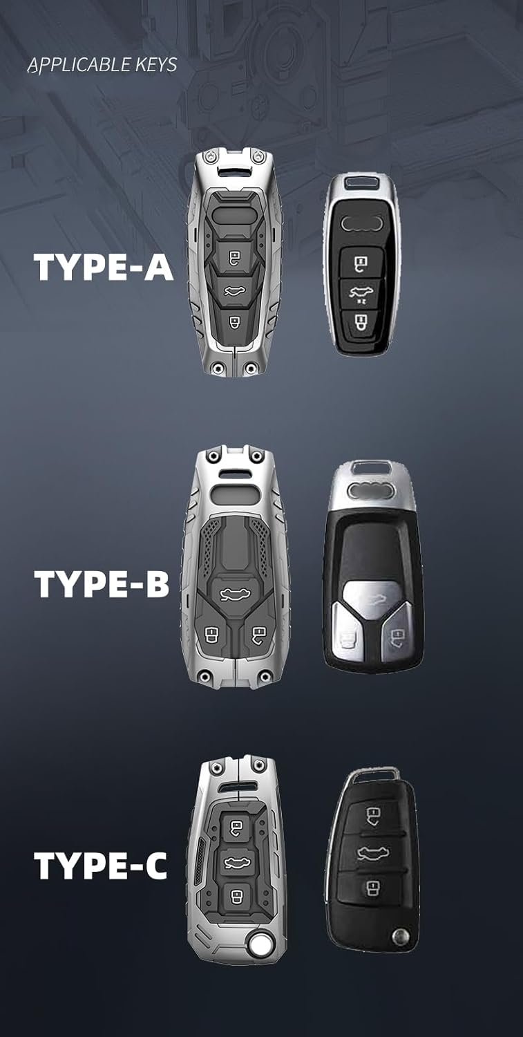 facaizhu Heavy Metal Key Fob Cover Case Protector for Audi A1 A3 A4 A5 A6 Q3 Q5 Q7 TT S3 R8 (Type C-Silver) - Image 3
