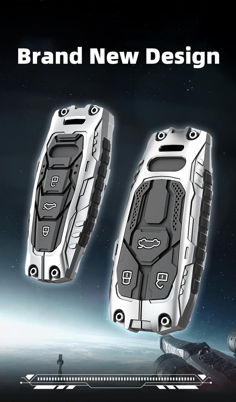facaizhu Heavy Metal Key Fob Cover Case Protector for Audi A1 A3 A4 A5 A6 Q3 Q5 Q7 TT S3 R8 (Type C-Silver) - Image 2