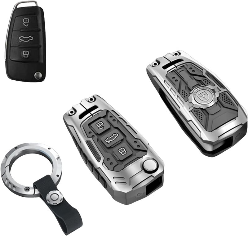 facaizhu Heavy Metal Key Fob Cover Case Protector for Audi A1 A3 A4 A5 A6 Q3 Q5 Q7 TT S3 R8 (Type C-Silver) - Image 1