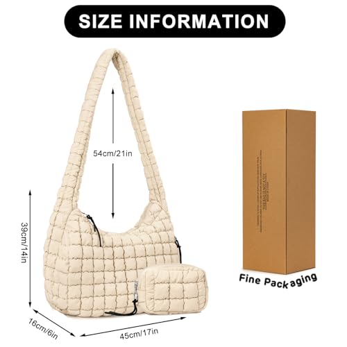 GASSDA Puffer Tote Bag for Women Large Quilted Puffy Lightweight Carryall Crossbody Tote Bag for Women (beige) - Image 3