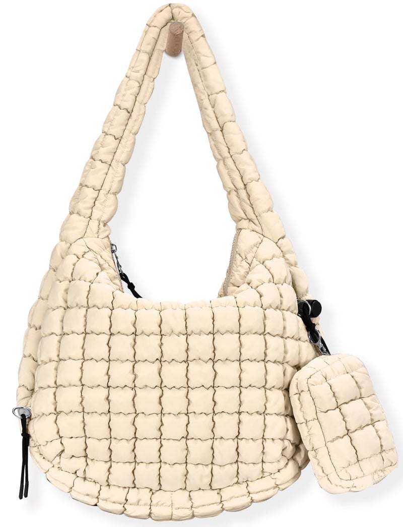 GASSDA Puffer Tote Bag for Women Large Quilted Puffy Lightweight Carryall Crossbody Tote Bag for Women (beige) - Image 1