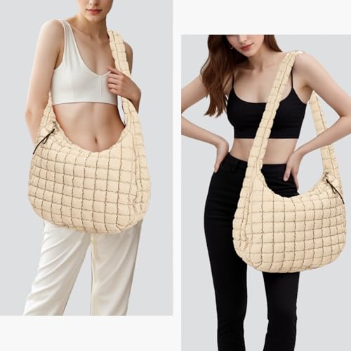 GASSDA Puffer Tote Bag for Women Large Quilted Puffy Lightweight Carryall Crossbody Tote Bag for Women (beige) - Image 2