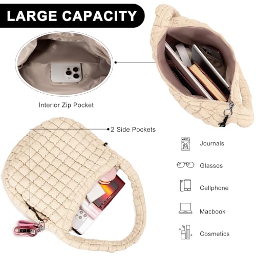 GASSDA Puffer Tote Bag for Women Large Quilted Puffy Lightweight Carryall Crossbody Tote Bag for Women (beige) - Image 4