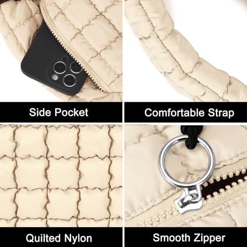 GASSDA Puffer Tote Bag for Women Large Quilted Puffy Lightweight Carryall Crossbody Tote Bag for Women (beige) - Image 5