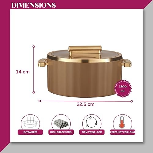 Trueware Sterling Inner Steel Casserole 3500 ml | PU Insulated | BPA Free | Odour Proof Matte Polished| Food Grade| Ideal for Chapatti | Roti | Curd Maker | Thermoware | Hot Pot (Brown) - Image 3