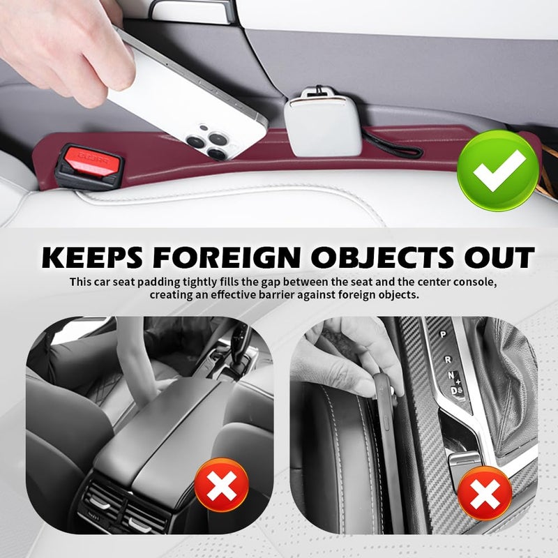 YGDMD 2PCS Car Seat Gap Filler Organizer,3 in 1 Car Seat Side Gap Filler with Hook for Avoiding Dropped Items,Universal No Drop Seats Guard for Filling Gaps 1.37-1.49 Inch Wide (Red) - Image 3
