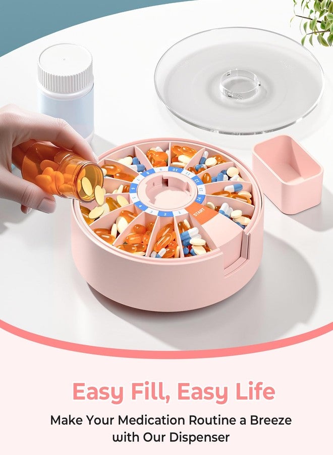 Daviky Pill Dispenser Daily, Large Pill Organizer with Wall-Mounted or Standing Use, 14 Days Pill Container, Push Button Design, Weekly Pill Box for Vitamin, Medicine,Supplement, Fish Oil(Pink) - Image 4