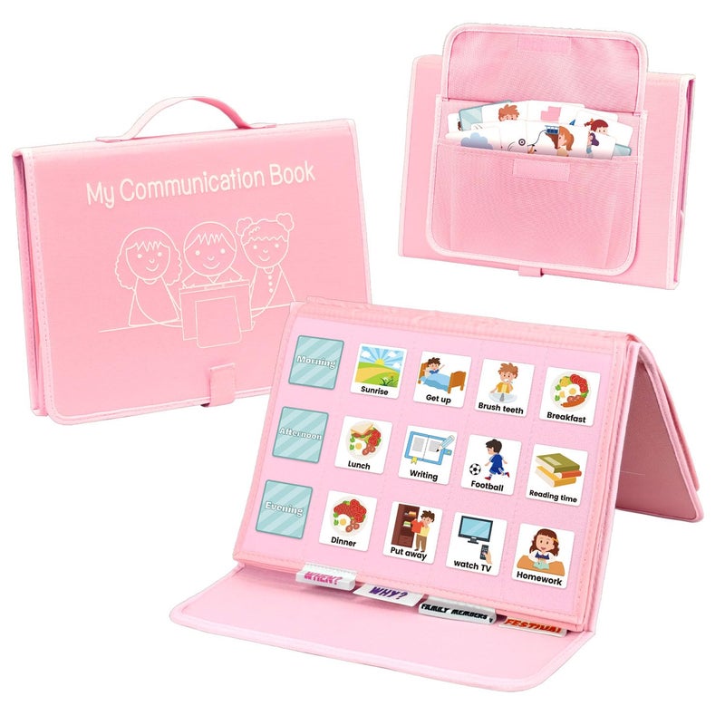 BOHEMIABY Educational Learning Toy Book, Weekly Planner Children, Autism Reward Chart Children, Calendar Visual Schedule Toddlers Schedule Card for Home School (Pink) - Image 1